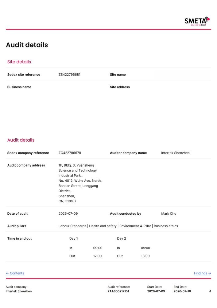 sedex SMETA audit report