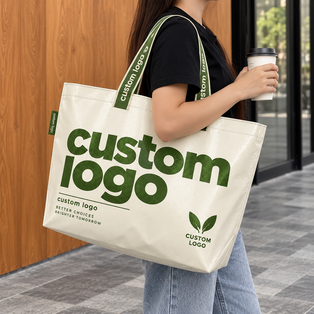 Wholesale Custom Logo Printed PP Woven Tote Shopping Bag Waterproof Easy Clean Sturdy Handles Large Capacity Promotional