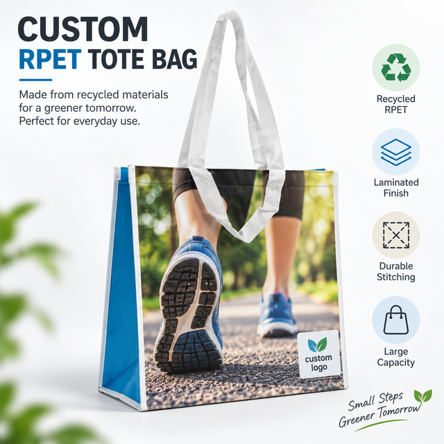 Custom Non Woven Shopping Bag RPET Tote Bag Recycled Full Color Print Foldable Large Capacity Reusable Tote Bags Wholesale