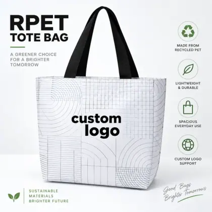 定制RPET回收环保大无纺布多尺寸可重复使用定制徽标防水耐用礼品RPET购物手提袋