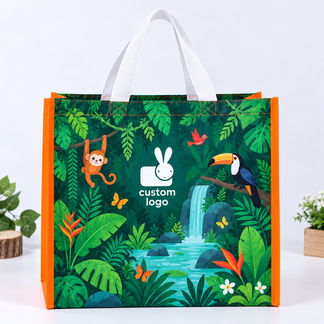 Reusable Packaging Polypropylene Laminated Non Woven Custom Logo Shopping Tote Bag Full Color Print Waterproof PP Woven Bags