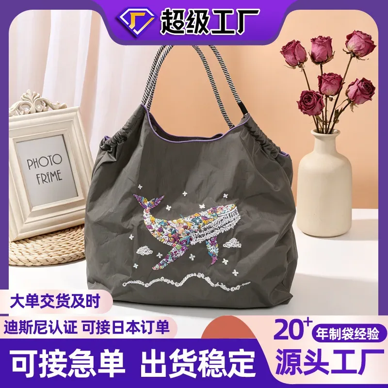 Japanese Embroidered Nylon Tote Bag High Round Same Ball Chain Large Capacity Shopping Bag Waterproof Eco-friendly Bag