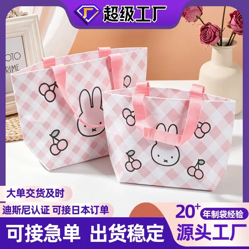 Japanese handbag cherry print girl new butte bag student lunch bag waterproof shopping bag customization