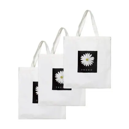 Custom Printed Branded Logo Eco Friendly Organic Recycled 12oz Canvas Tote White Cotton Grocery Shopping Bags