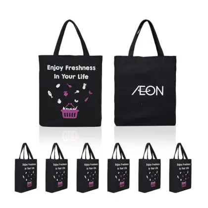 Heavy Duty Promotional Premium Recycled Organic Tote Bag Black 12oz Canvas Cotton Supermarket Bag