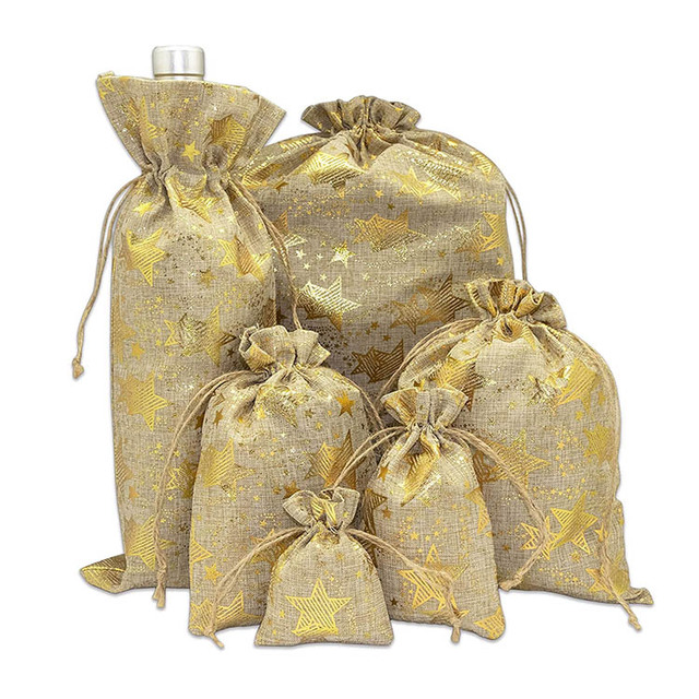 Wholesale Custom Natural Gift Drawstring Burlap Bag Personalized Small Jute Promotional Drawstring Bag Printed Logo With Rope