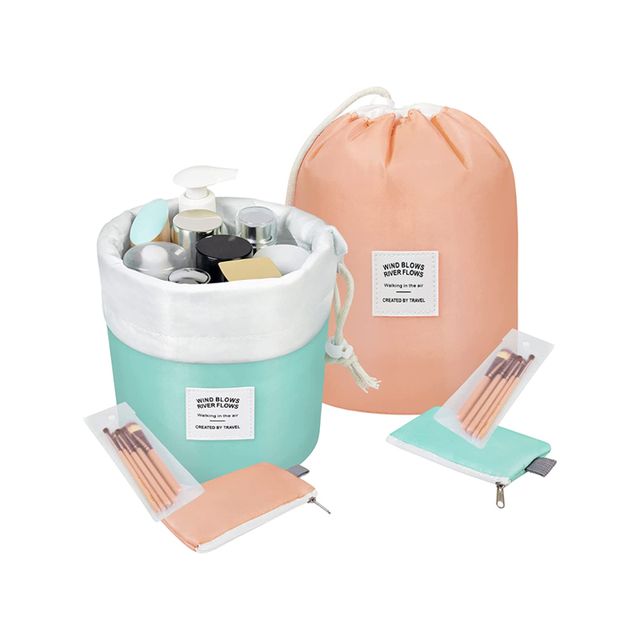 Wholesale Portable Skincare Travel Bag Multifunctional Toiletry Bucket Organizer Round Bottom Drawstring Cosmetic Makeup Bag