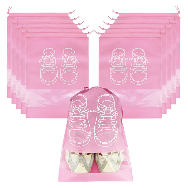 Wholesale Customized Cheap Price Portable Women's Sport Clear Window Non Woven Shoe Bag With Drawstring