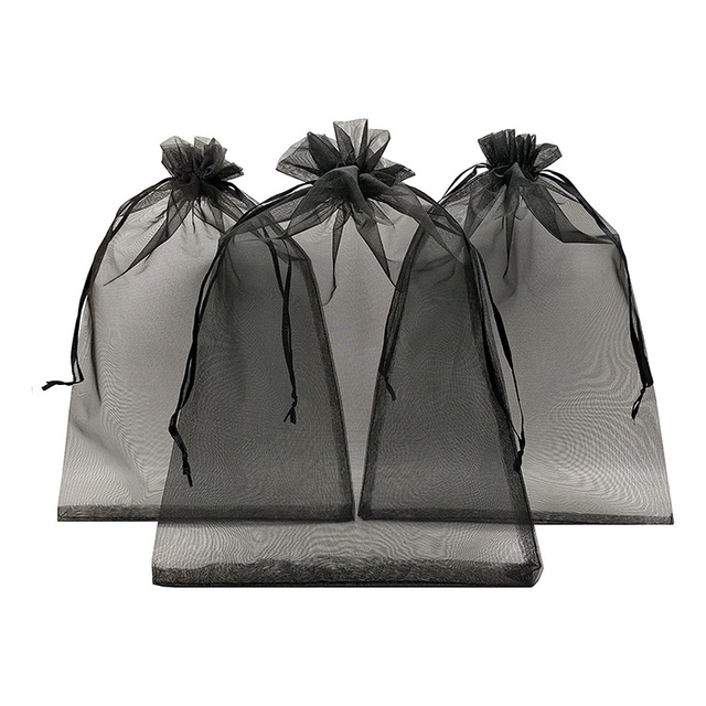 Custom Size Organza Favor Bags 8 X 12 Large Organza Drawstring Bags Black Large Mesh Sheer Drawstring Bag with Logo