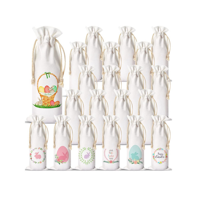 Hot Sales Promotional Reusable White Drawstring Wine Bag Gift Bottle Bag Sublimation Blank Cotton Wine Bag