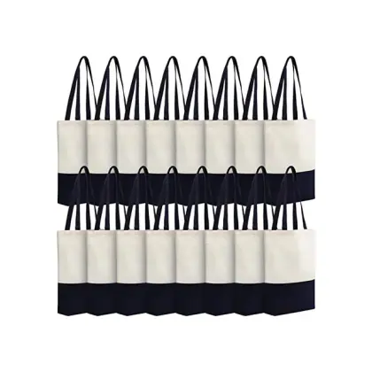 Wholesale Custom Logo Reusable Navy Blue Organic Natural Large Shopping Tote Cotton Beach Bag