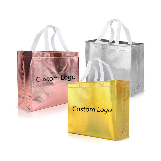 Custom Logo Reusable Present Gift Advertising Metallic Laminated PP Luxury Non Woven Shopping Bag