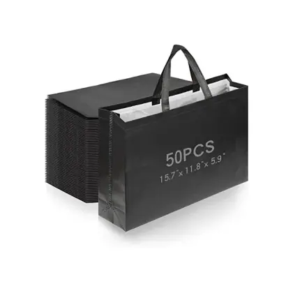 Custom Logo Retail Store Carry Bags Promotional Heat Sealed Ultrasonic Glossy Black Non-Woven Carry Bag