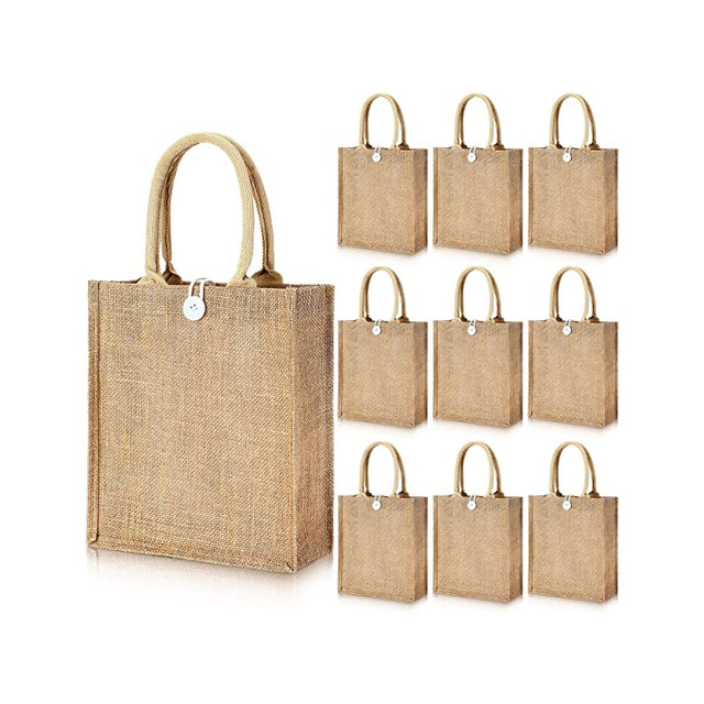 Gift Bags Blank Reusable Grocery Linen Bags Waterproof Jute Bags With Button