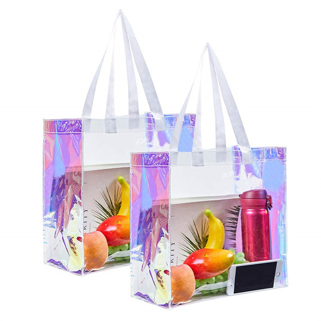 Custom Wholesale Clear Shopping Bag PVC Laser Bag Holographic Waterproof PVC Transparent Shopping Tote Bag for Stadium Concert