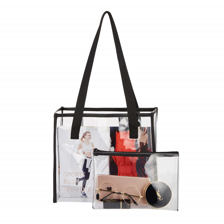 Custom Plastic PVC Tote Shopping Beach Bag Waterproof Shoulder Transparent PVC Clear Cosmetic Bag with Zipper Pocket