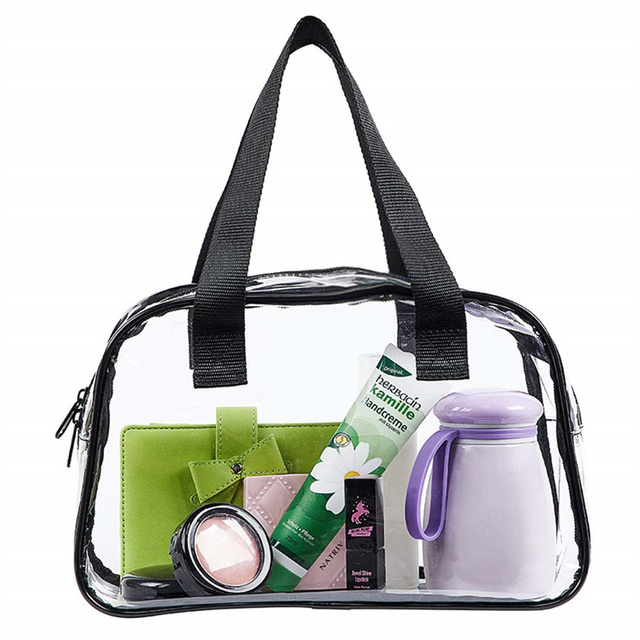 Large PVC Makeup Cosmetic Toiletry Organizer Bag Waterproof Clear Beach Tote Bags Stadium Approved Transparent PVC Tote Bags