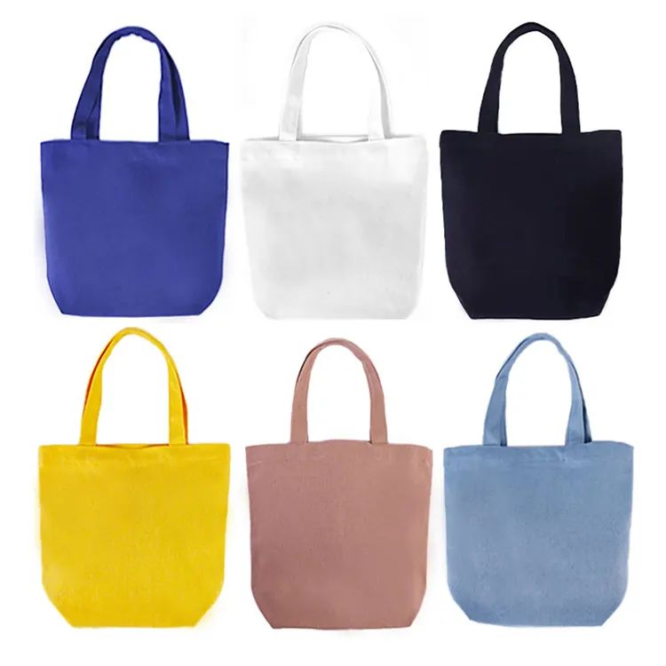 Manufacturer Customized 6 Colors 100% Recycled Colorful Cotton Shopping Gift Small Mini Canvas Tote Bag Blank Reusable