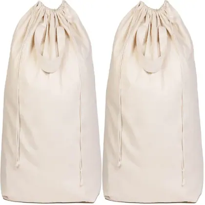 Heavy Duty Straps Reusable Large Natural Cotton Canvas Laundry Drawstring Bag