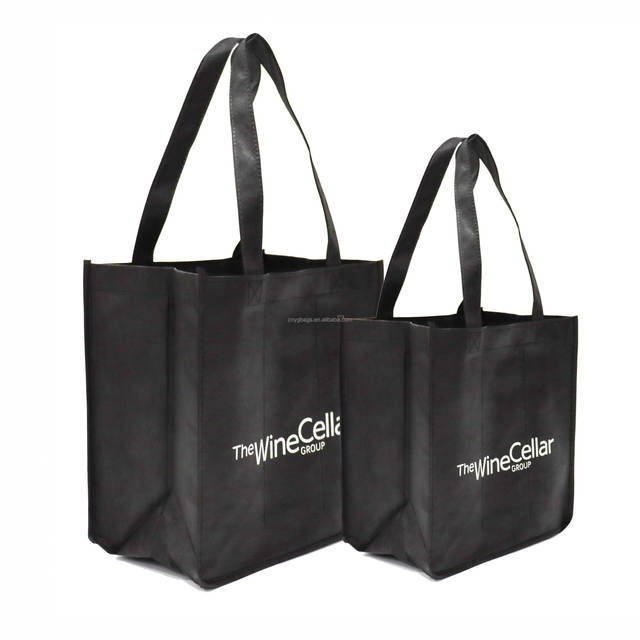 Custom logo Printed Silk Screen Printing Recycled Black Promotional Non Woven Fabric Liquor Bottle Wine Bag