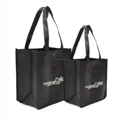 Custom logo Printed Silk Screen Printing Recycled Black Promotional Non Woven Fabric Liquor Bottle Wine Bag