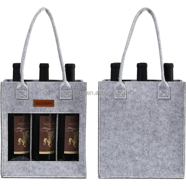 Custom Logo Eco Friendly Luxury Reusable 6 Bottle Felt Wine Bag for Camping and Picnics the Perfect Gift for Wine Lovers