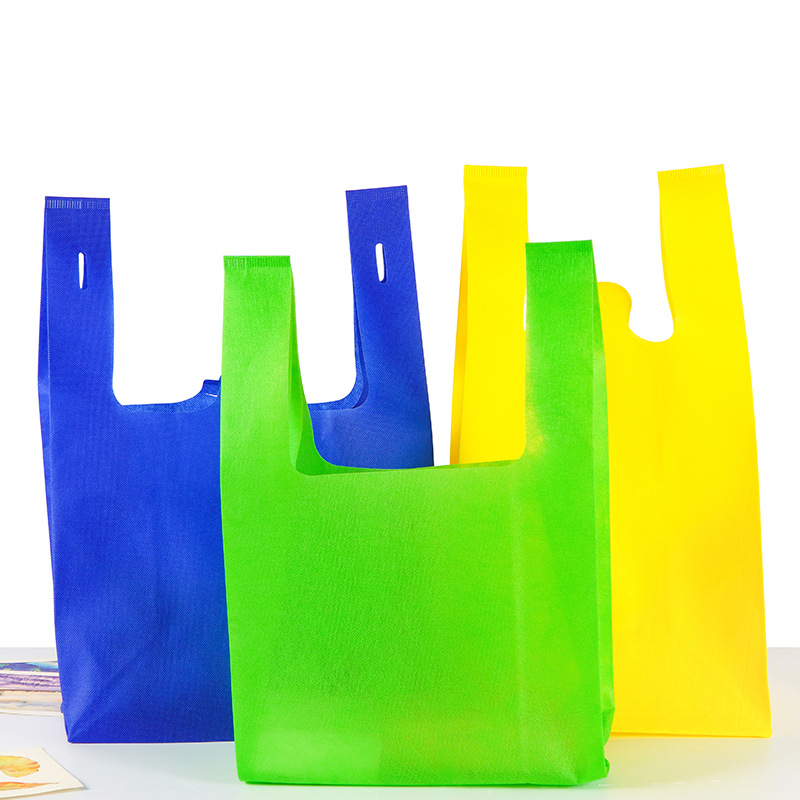 Factory Custom Printed Promotional Recycled Supermarket Spunbond T-Shirt Colorful  Non Woven Fabric Vest Bag