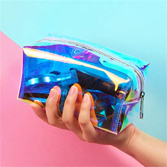 Wholesale Waterproof Portable Clear Cosmetic Make up Case Bag for Ladies Colorful Pvc Laser Transparent Luxury Zip Cosmetic Bags