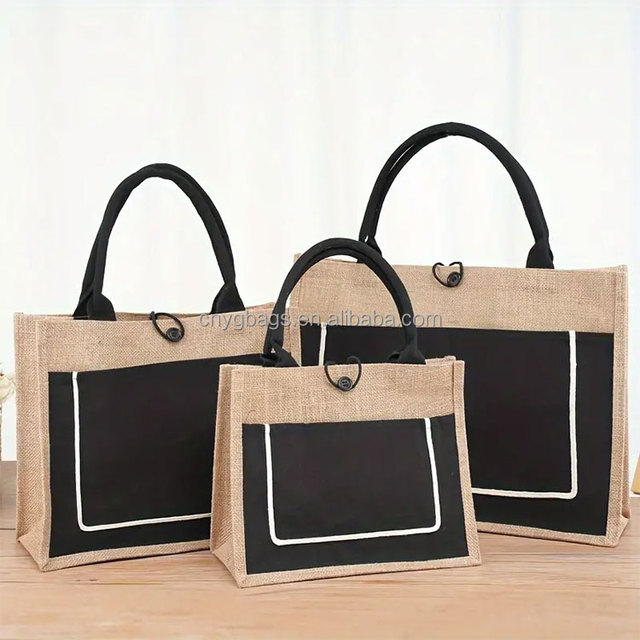 Custom Factory Hot Sale Good Quality Burlap Jute Tote Bag Custom Logo Eco Shopping Bag Canvas Inner Pocket