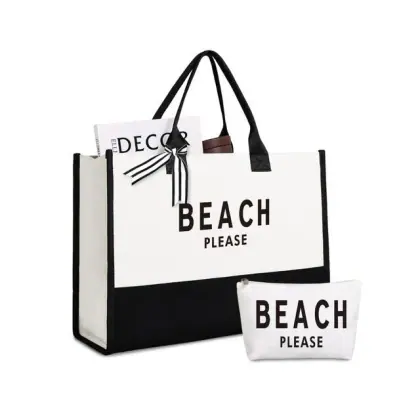 Custom Logo Quality Custom Outdoor Fashion Beach Bag Large Canvas Tote Bag Weekend Large Capacity Shopping Bag