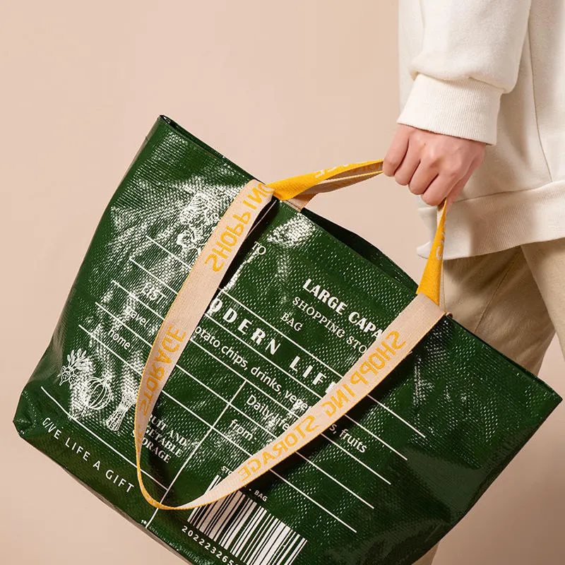 Custom Printed Logo Supermarket Shopping Eco Friendly Laminated Reusable Recycled PP Woven Polypropylene Bags With Handles