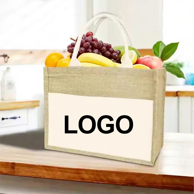 Custom Design Eco-friendly Natural Handle Tote Jute Shopping Bag With Your Logo