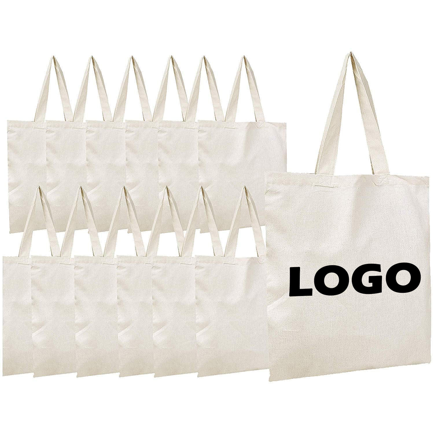 Wholesale Custom Print Logo Reusable Plain White Blank Cotton Canvas Tote Grocery Shopping Bag Eco-Friendly Bulk with Pockets