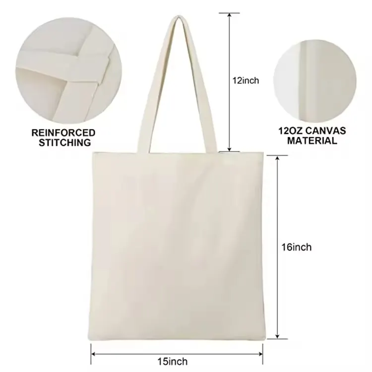 Wholesale Custom Print Logo Cheap Reusable Shopping Bags Plain White Blank Cotton Canvas Tote Bag With Customized