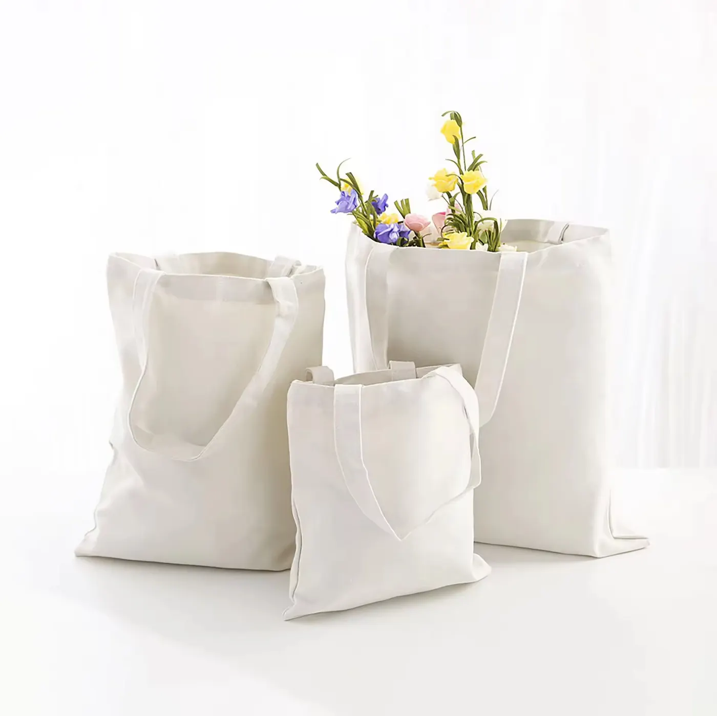 Wholesale Custom Print Logo Reusable Plain White Blank Shopping Tote Cotton Canvas Bag
