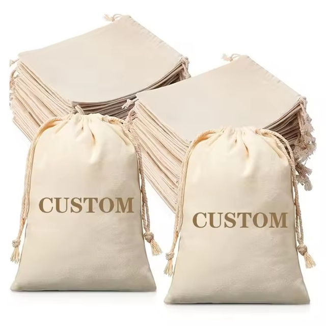 Personalized Colorful Double Silk String Eco-Friendly Canvas Cotton Drawstring Bag for Jewelry Package
