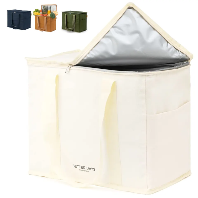 Custom Luxury Travel Organic Cotton Canvas Lunch Cooler Tote Bag Reusable Insulated Grocery Cooler Bag Insulated for Shopping