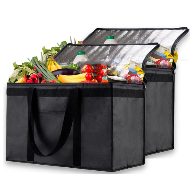 Custom Hot Sale Collapsible Large Capacity Food Insulation Bag Portable Black Waterproof Handheld Cooler Bag With Your Own Logo
