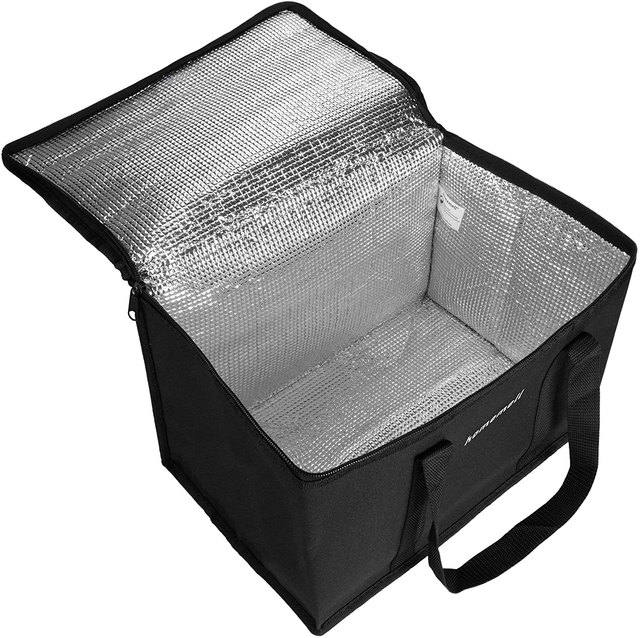 Reusable Black Non Woven Thermal Cooler Bag Insulated Recycled Non Woven Grocery Cool Carry Delivery Storage Cooler Bag