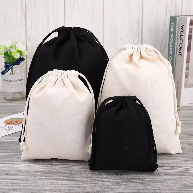 Acceptable Customized Drawstring Cotton String Bag/Cotton Packing Pouch Customized Size Color