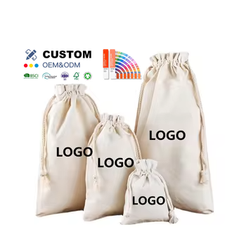 New Arrival Custom Cotton Drawstring Pouch Bags Canvas Cotton Linen Jewelry Packaging Drawstring Bag With Double Cotton String