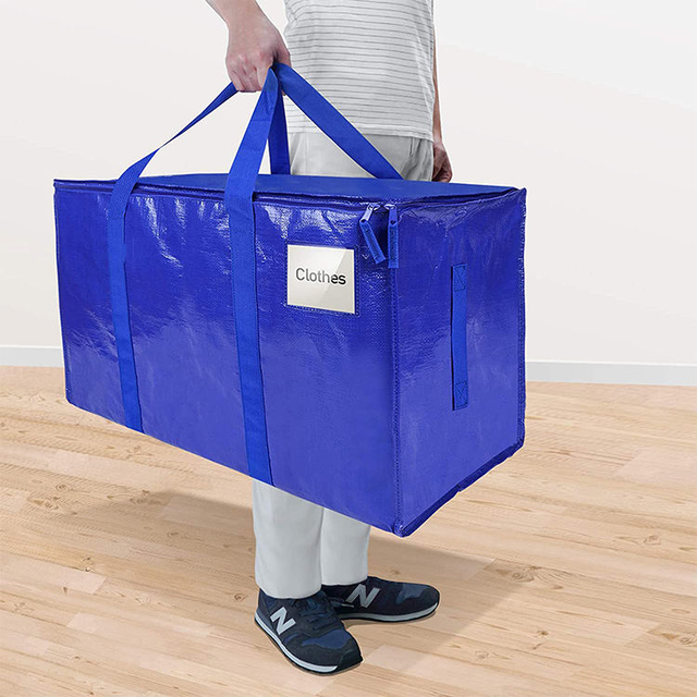 Heavy Duty Extra Large Storage Pp Woven Carry Backpack Bags, Recycled Blue Xl Extra Large Pp Woven Long Zipper Moving Bag
