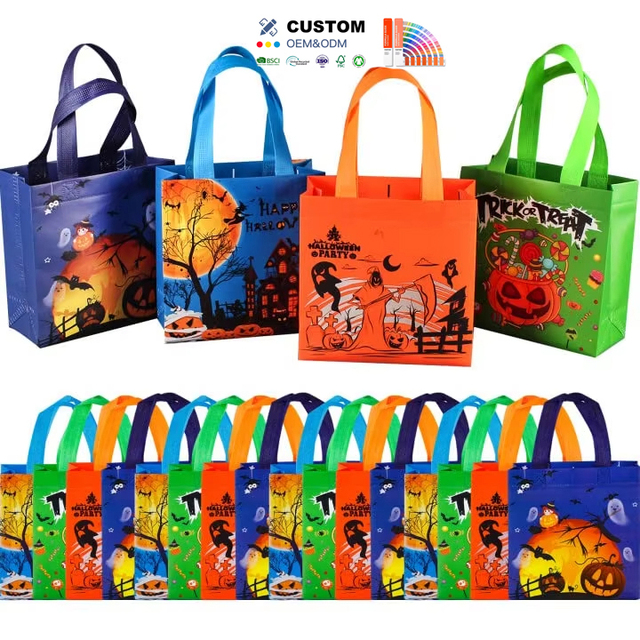 PP Non-Woven Halloween Tote Bag Waterproof Reusable Gift Bag with Large Capacity Trick or Treat Candy Bag for Halloween Party