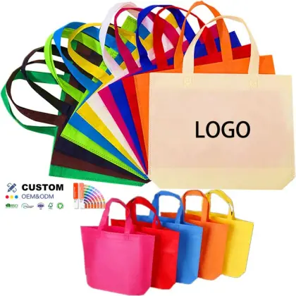 Custom Multi-Color Reusable Supermarket Tote Gift Bag One Side Blank Non-Woven Bag Colored Treat Fabric Tote Commodity Snack Bag