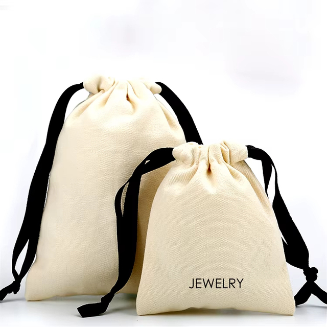 Custom Logo Printed Recycled Mini Drawstring Pouch Reusable Eco Friendly Small Canvas Cotton Jewelry Packaging Drawstring Bags
