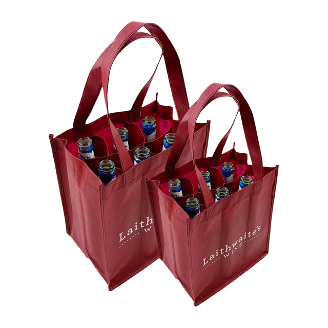 Wholesale Custom Logo Eco Friendly Recycled 6 Bottle Burgundy Non-woven Wine Bag
