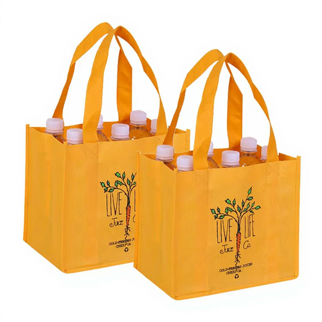 Wholesale Custom logo Eco Friendly Recycled 6 Bottle Black Non-woven Wine Bag Carrier Bag with Long Handle