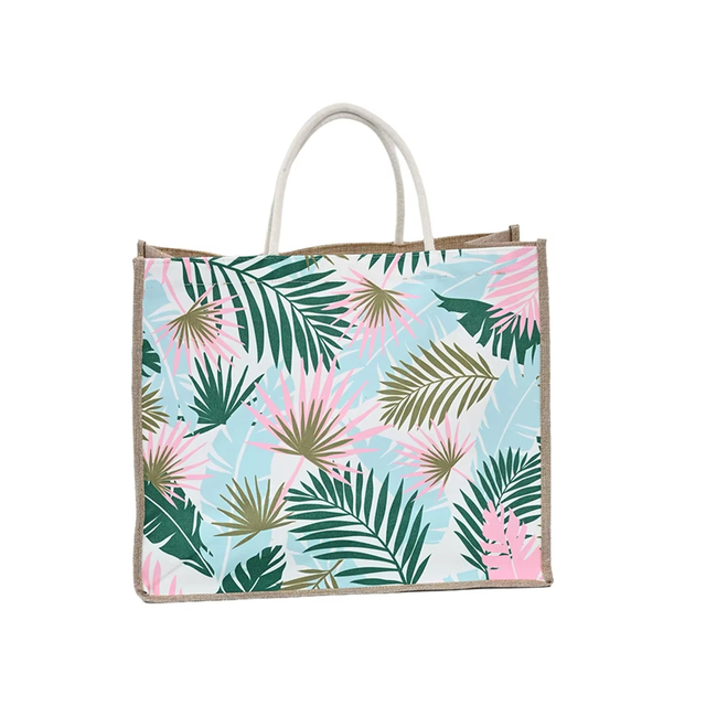 Wholesale Custom Logo Natural White HandBag Eco Friendly Burlap Grocery Tote Printed Jute Bags