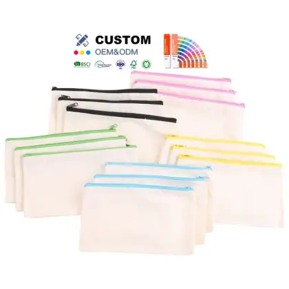 Wholesale Custom Logo Printed Fashion Plain Travel Bag Durable Cotton Canvas Beauty Cosmetic Bag