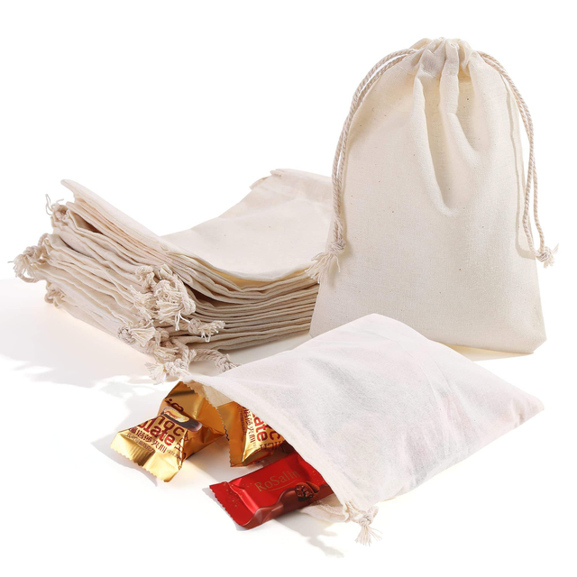 Custom Color Cotton Bag White Drawstring Cotton Muslin Gift Packaging Bag Custom Logo Drawstring Pouch Packaging Bags